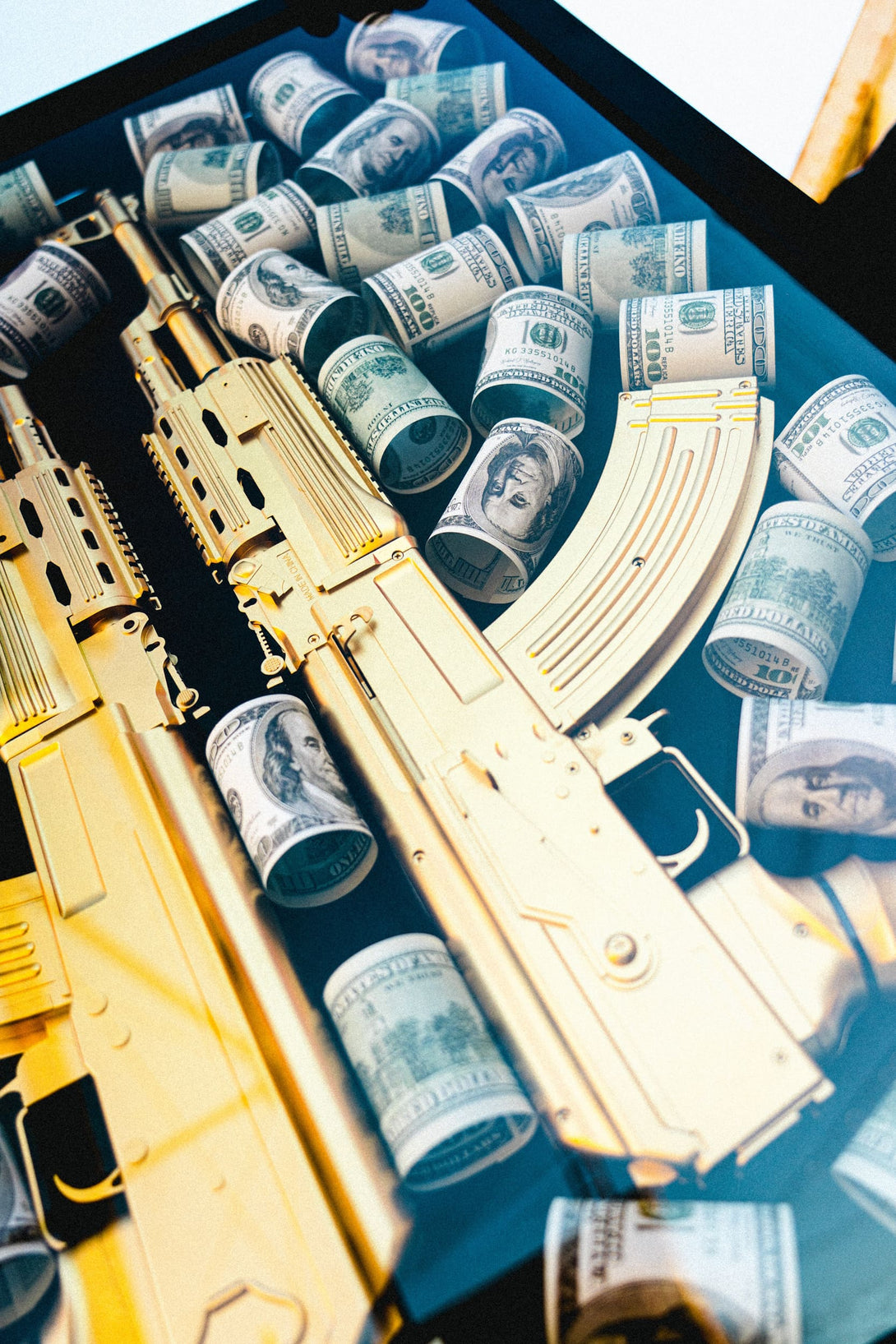 Golden AK-47 Shadow Box – Cash & Crime Wall Art - Derich Gallery