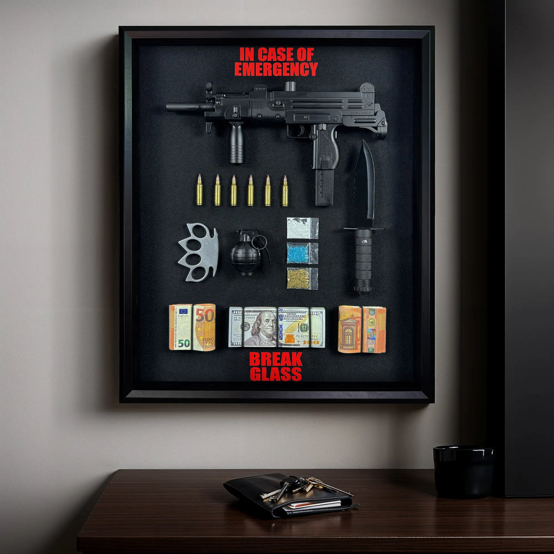 Emergency Shadow Box – Uzi, Cash Display - Derich Gallery