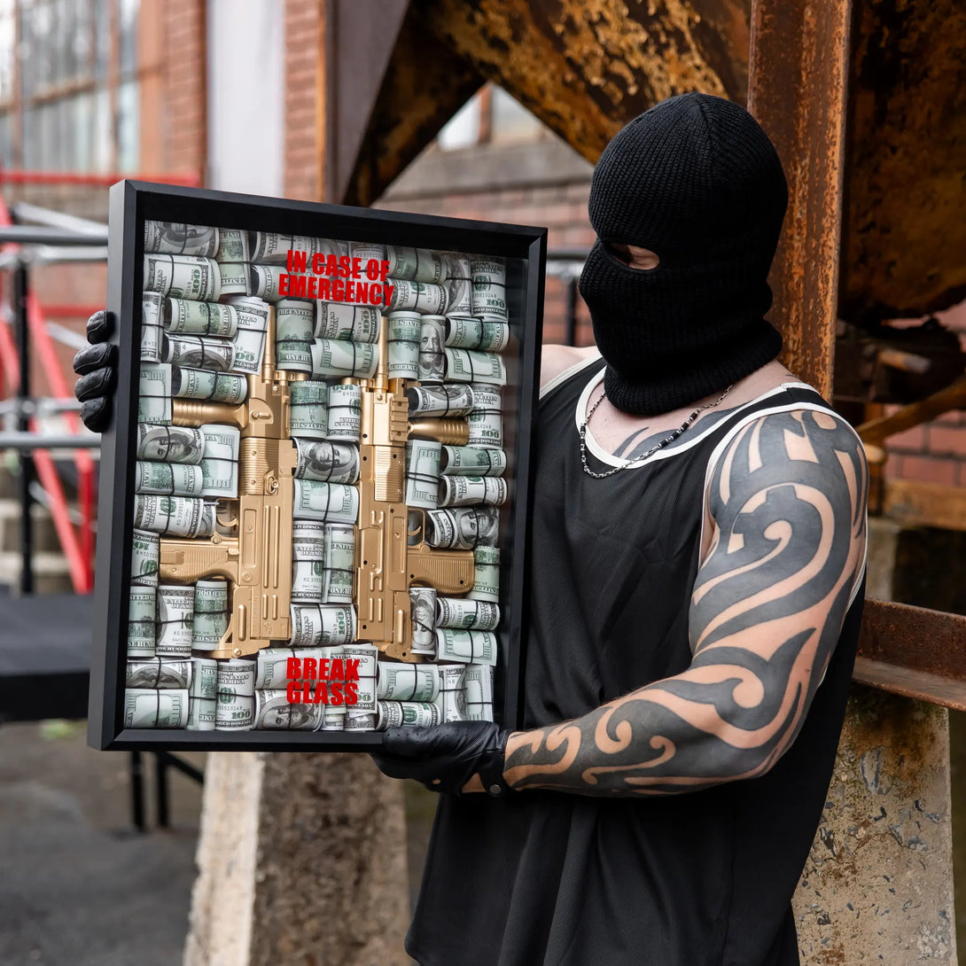 Cartel Gold Uzi Art | 16×20 in - Derich Gallery