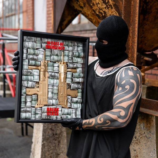 Cartel Gold Uzi Art | 16×20 in - Derich Gallery