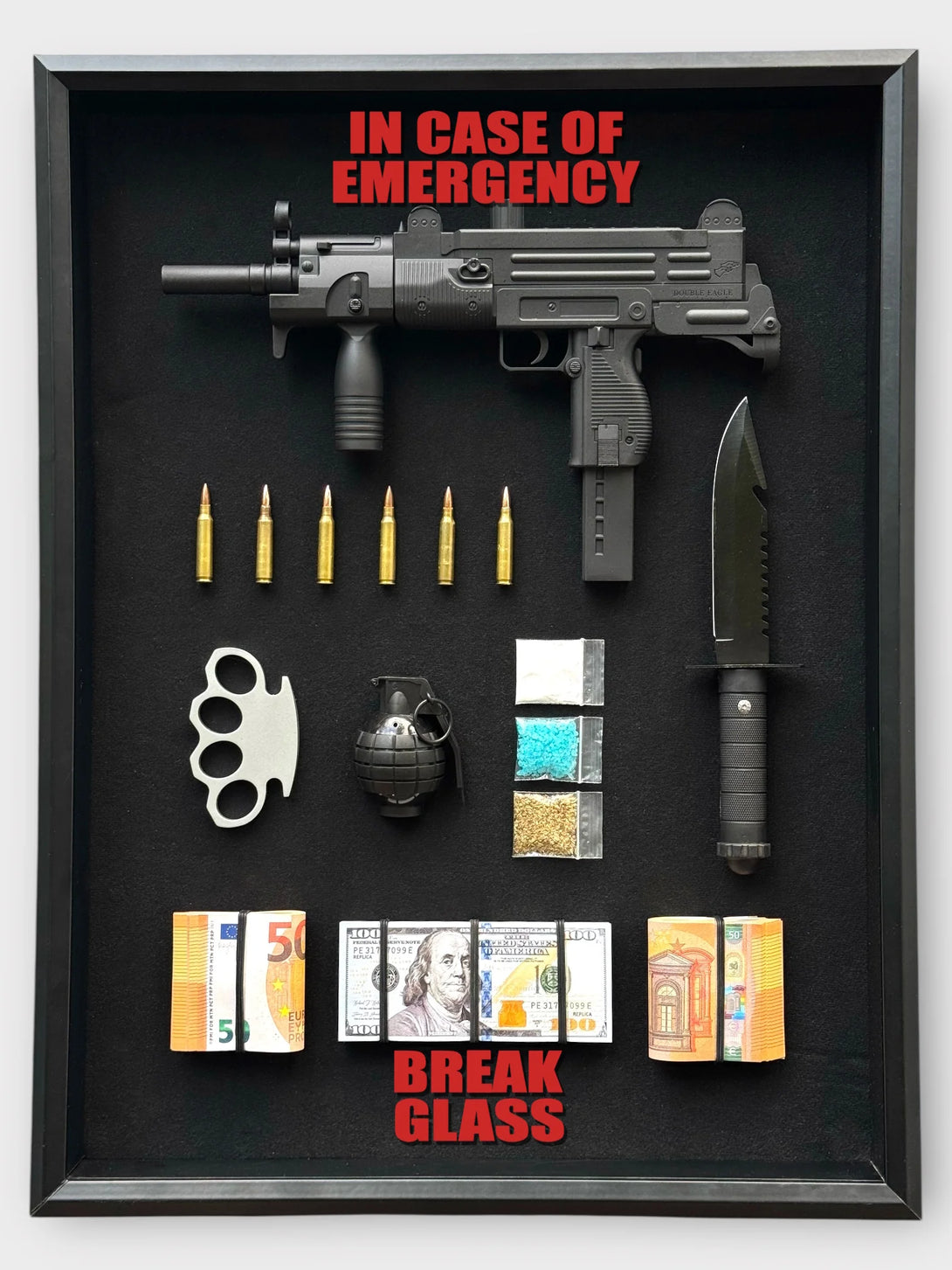 Emergency Shadow Box – Uzi, Cash Display - Derich Gallery