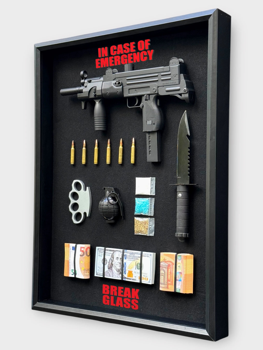 Emergency Shadow Box – Uzi, Cash Display - Derich Gallery