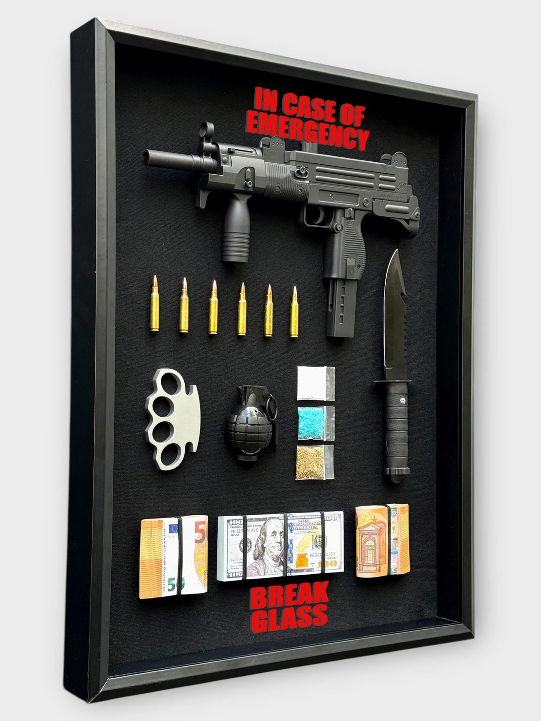 Emergency Shadow Box – Uzi, Cash Display - Derich Gallery
