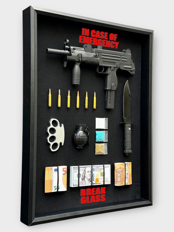 Emergency Shadow Box – Uzi, Cash Display - Derich Gallery